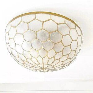 Serena & Lily Capiz Shell Flush Mount (Small)-Brass Gold